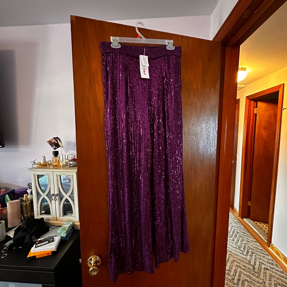 Elegant Purple Sequin Pants NWT